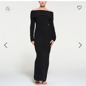 SKIMS Black Off-Shoulder Maxi Dress